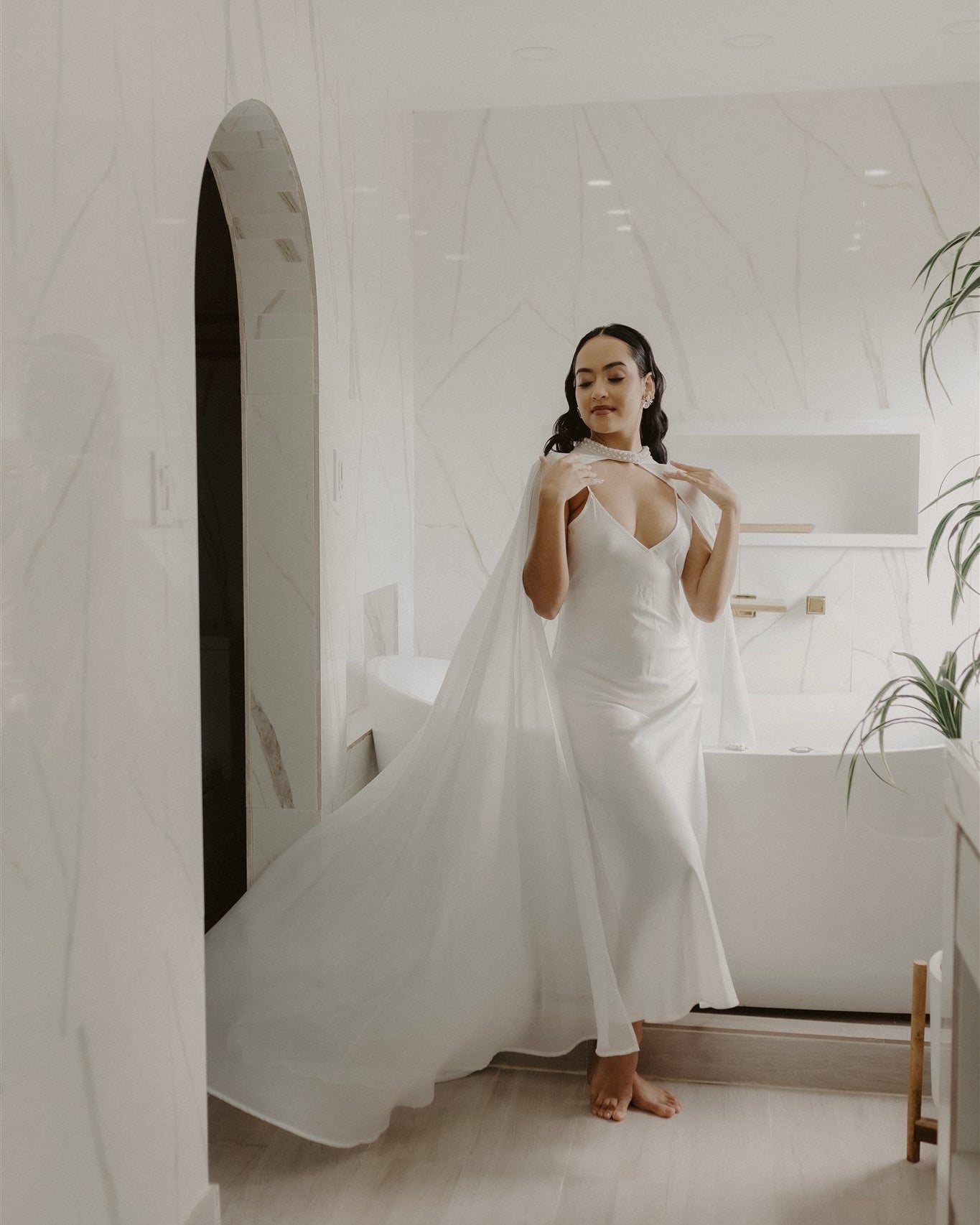 Celeste Pearl Chiffon Bridal Cape