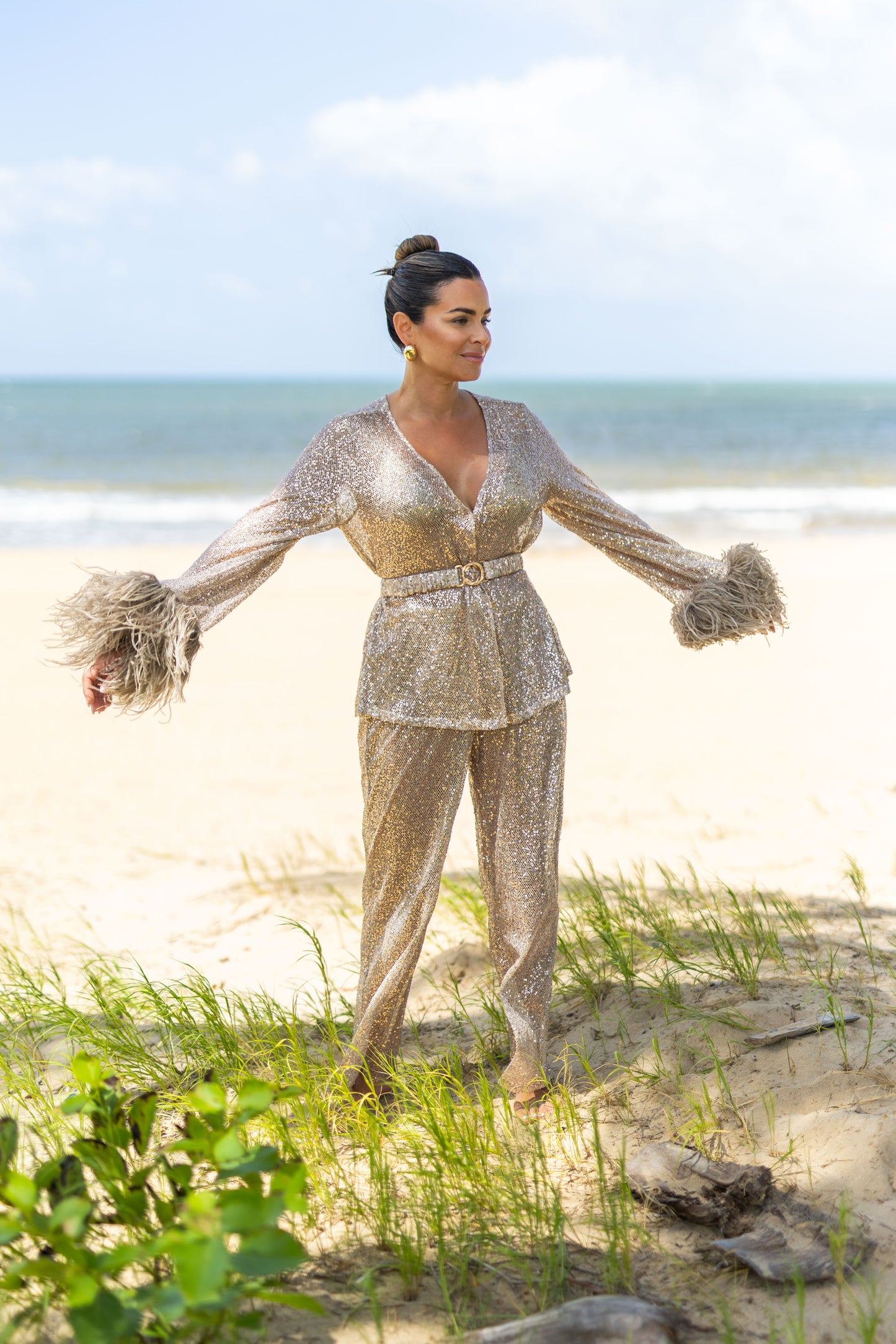 Pants, Sequin Mesh Taupe, 1 pc