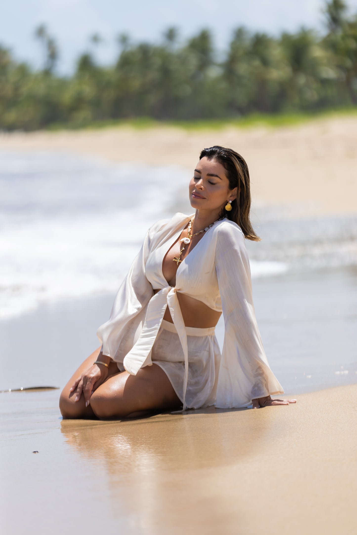 Top with a front tie, Pearl Ivory, 1 pc