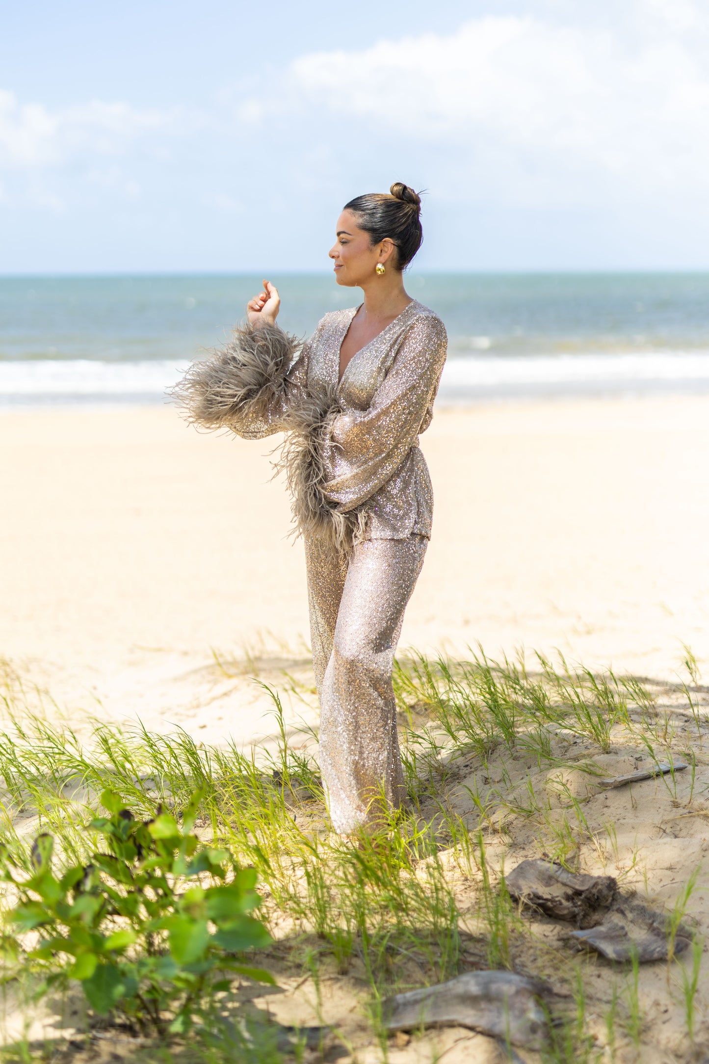 Pants, Sequin Mesh Taupe, 1 pc
