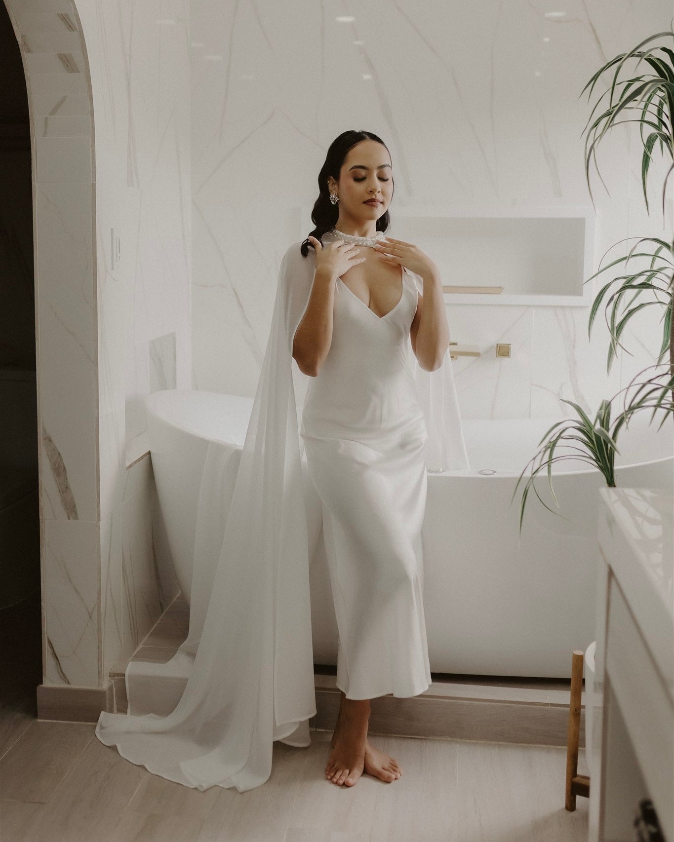 Celeste Pearl Chiffon Bridal Cape