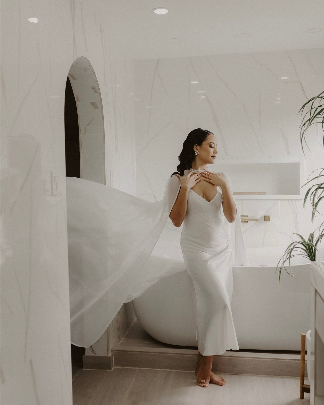 Celeste Pearl Chiffon Bridal Cape