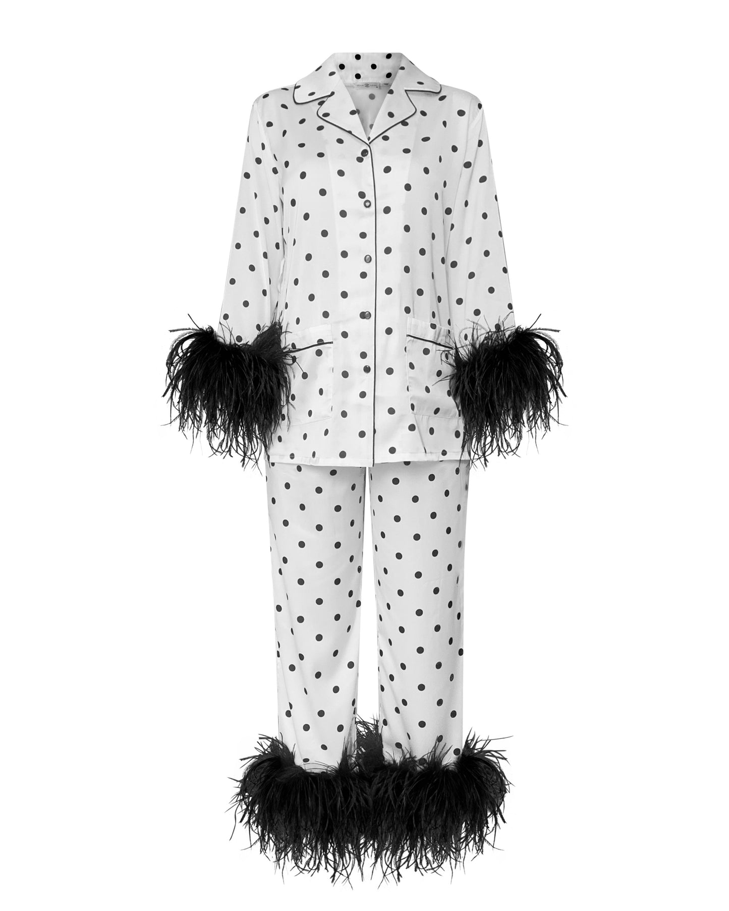 Polka Dots Pajama Set with Feather Cuffs, 2 pc