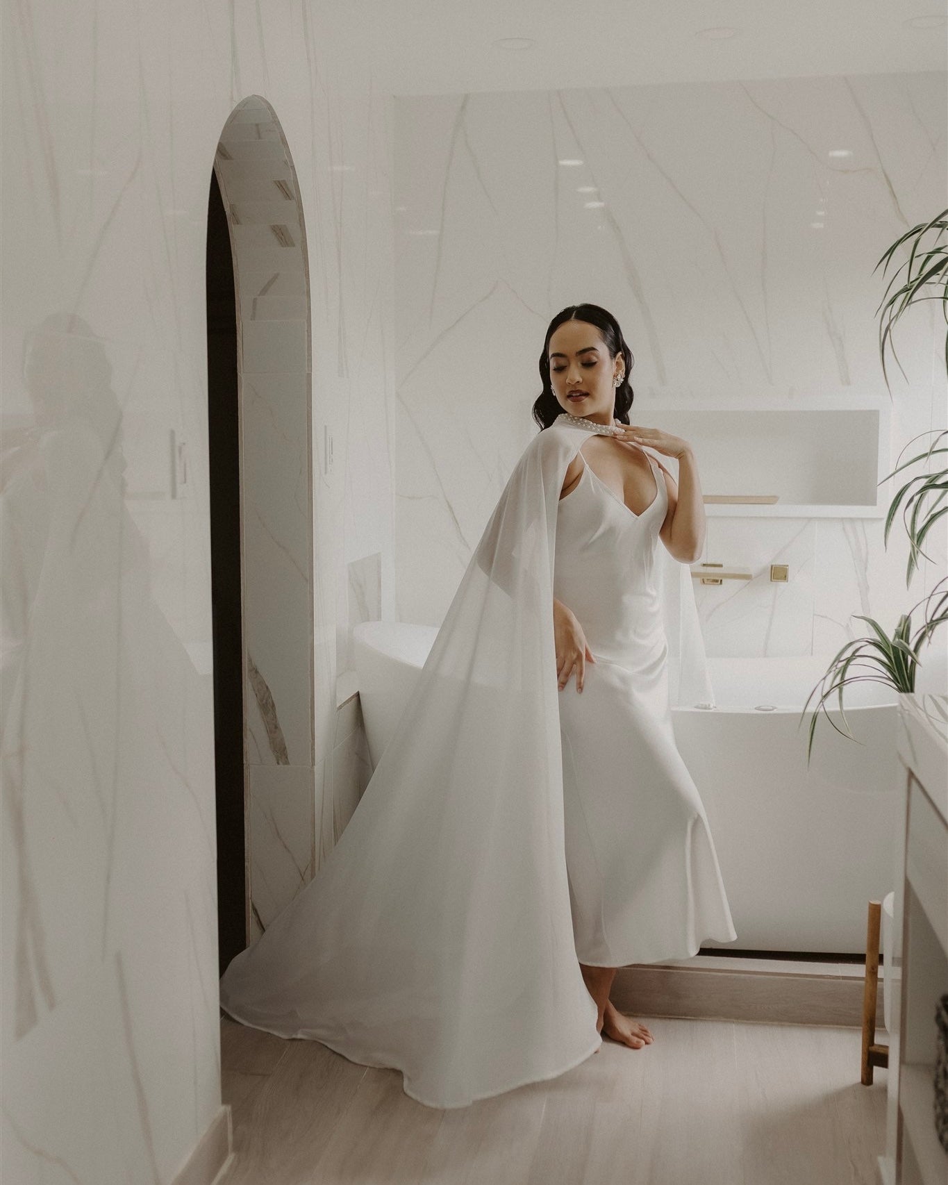 Celeste Pearl Chiffon Bridal Cape
