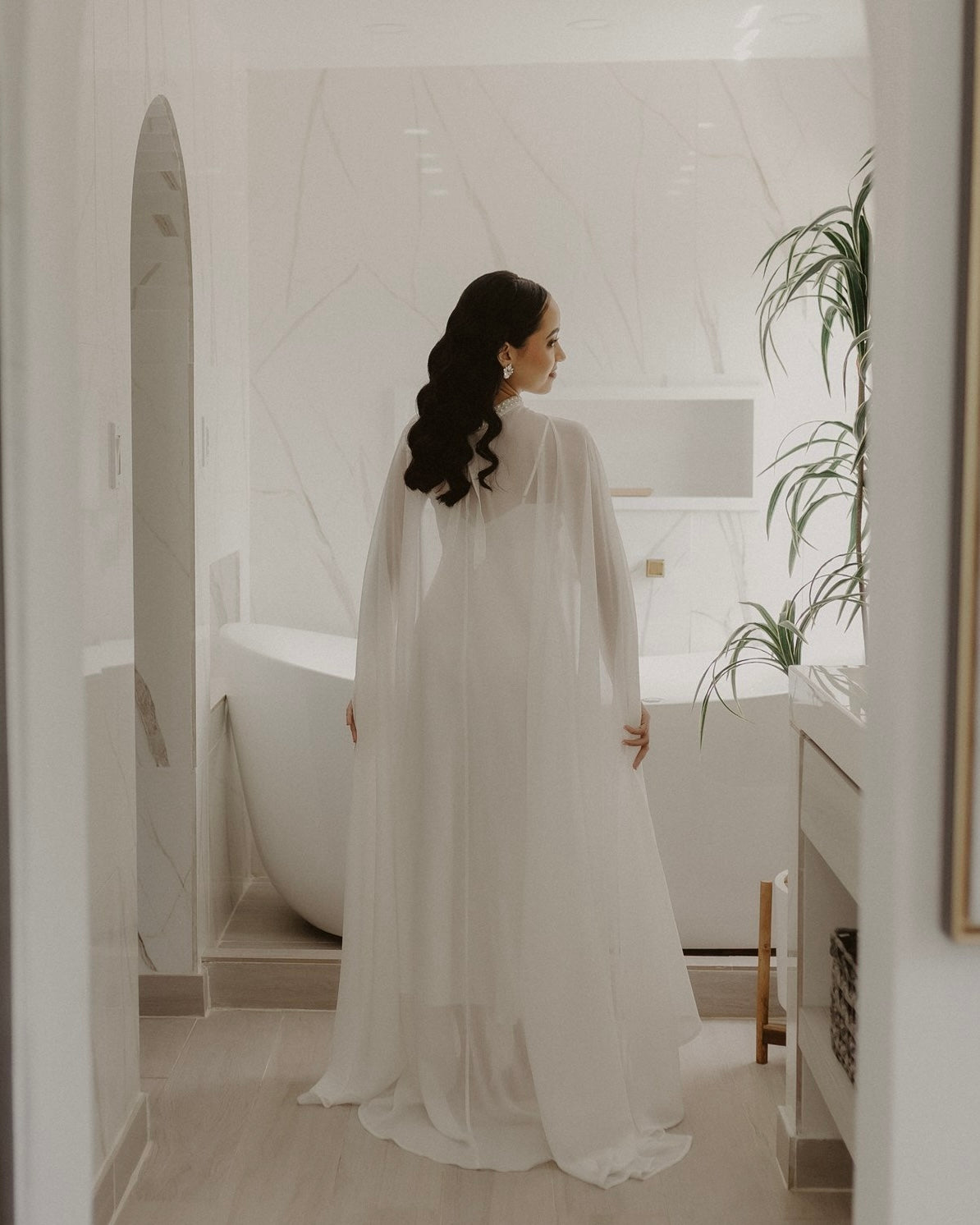 Celeste Pearl Chiffon Bridal Cape