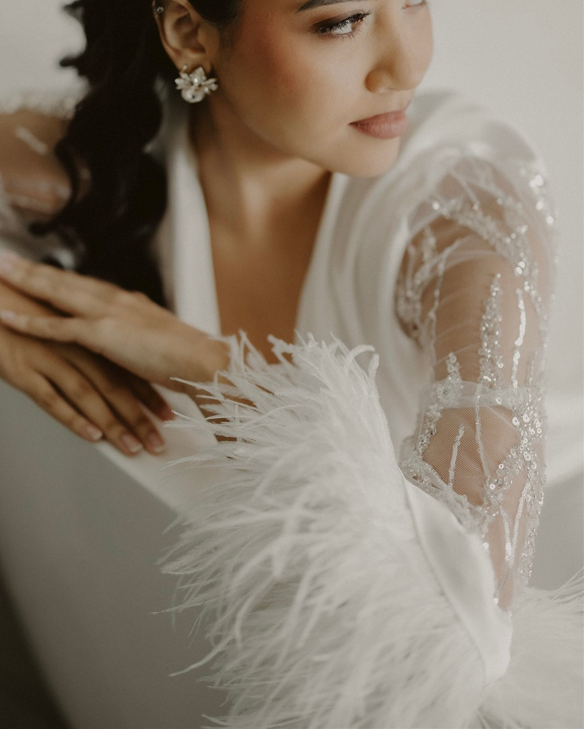 Aurora Beaded Feather Bridal Kimono