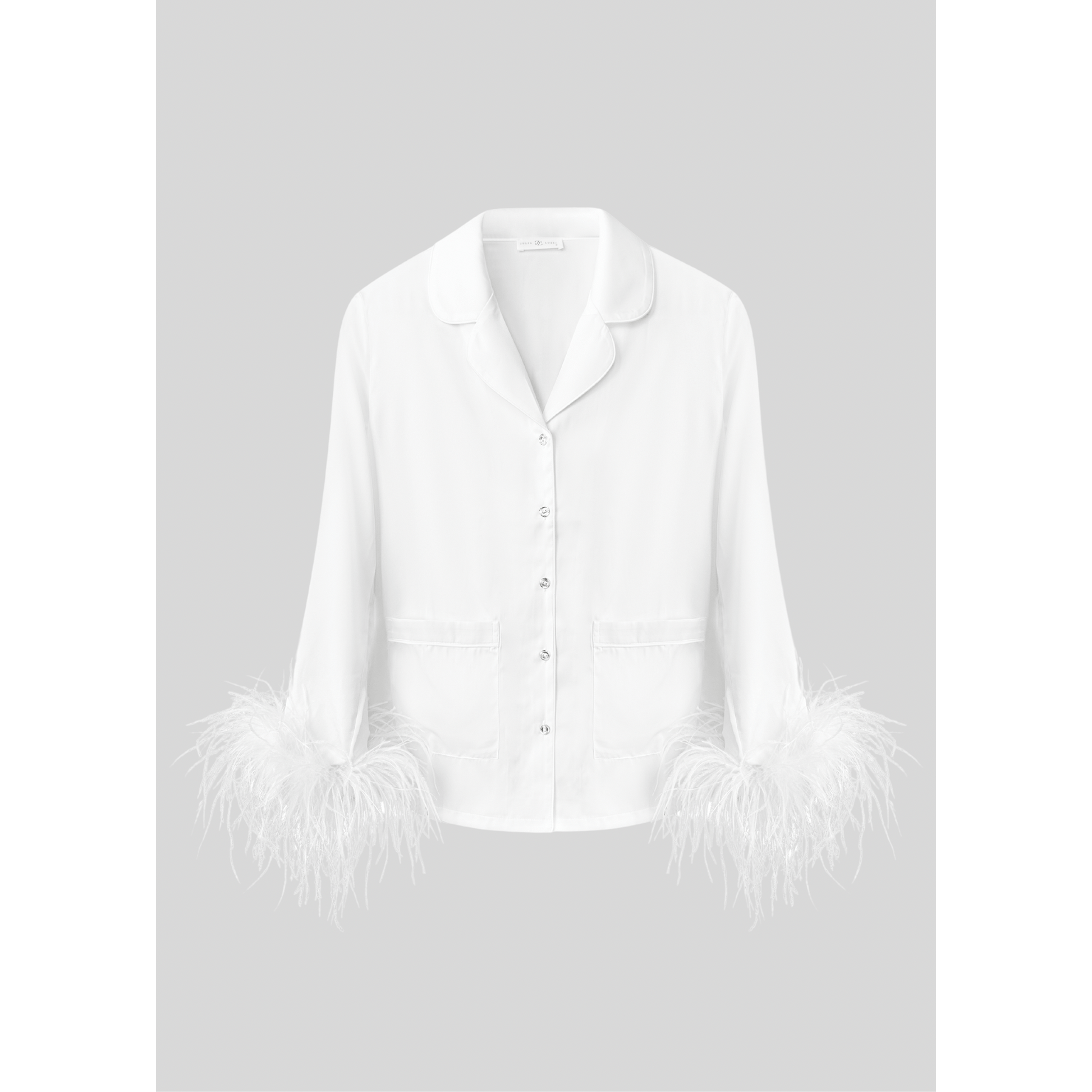 Pajama Set with Removable Feather Cuffs, Pearl White Bridal