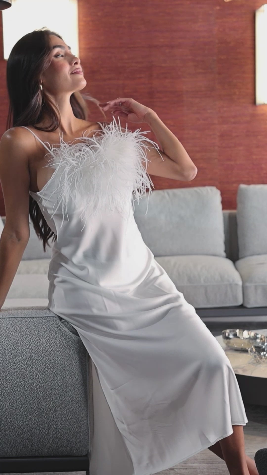 Slip on dress with detachable feather, long