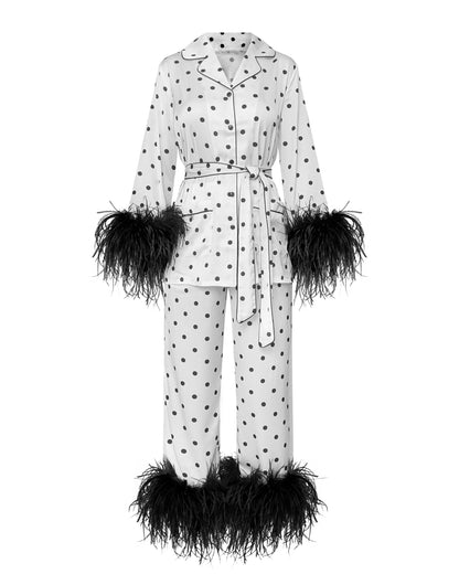 Polka Dots Pajama Set with Feather Cuffs, 2 pc