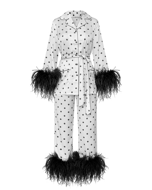 Polka Dots Pajama Set with Feather Cuffs, 2 pc