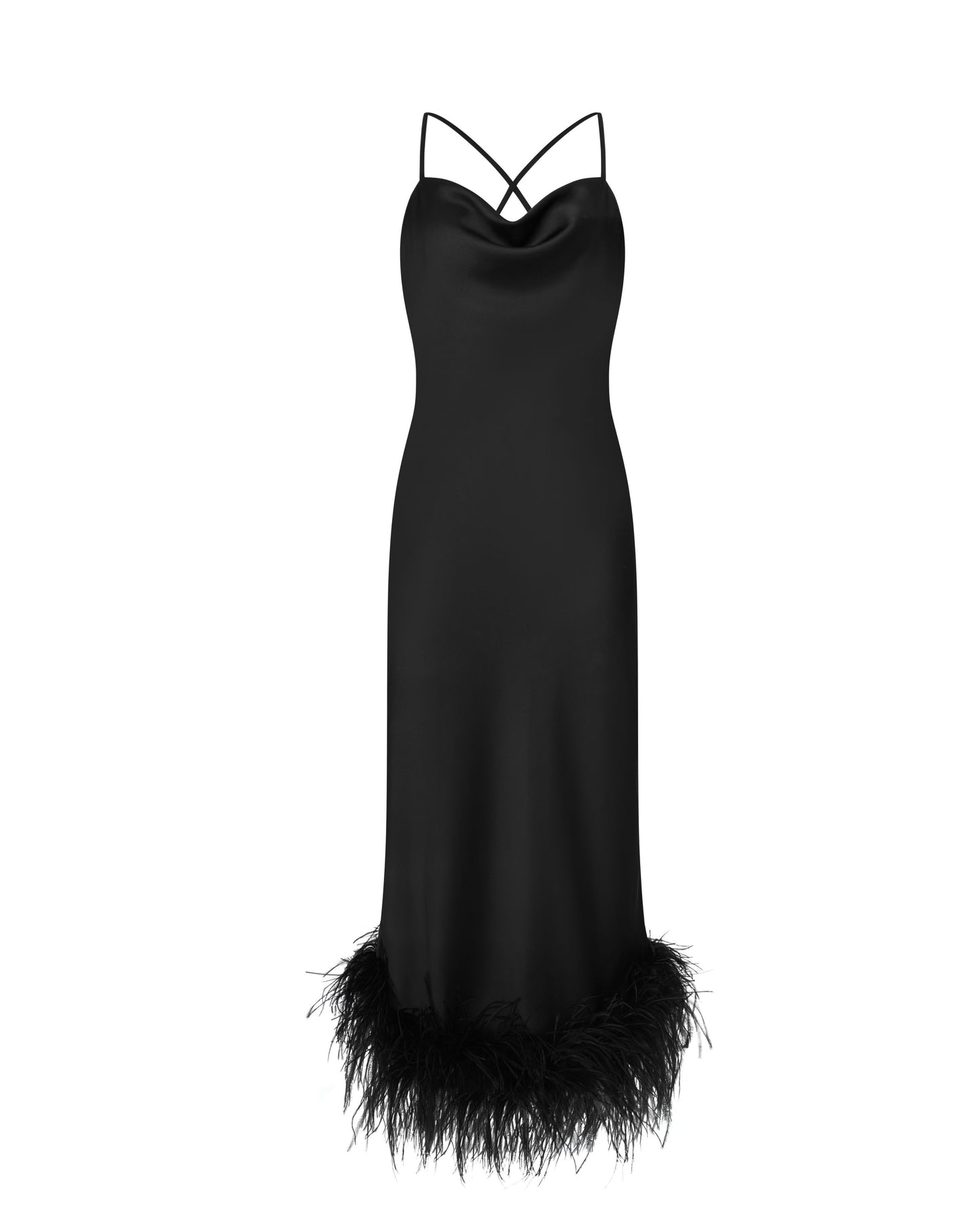 Cowl Neck Slip On Dress with Feathers