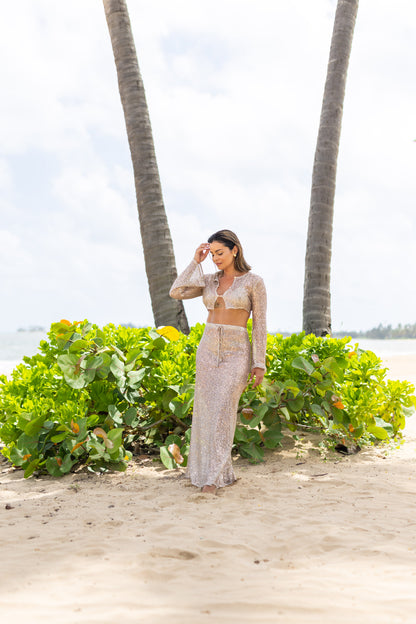 Long Skirt, Sequin Mesh Taupe, 1 pc