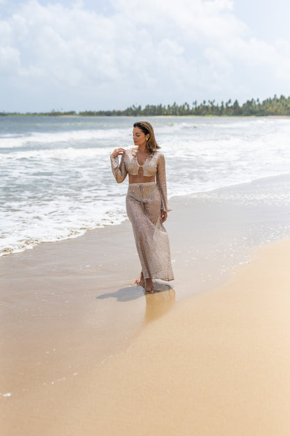 Long Skirt, Sequin Mesh Taupe, 1 pc