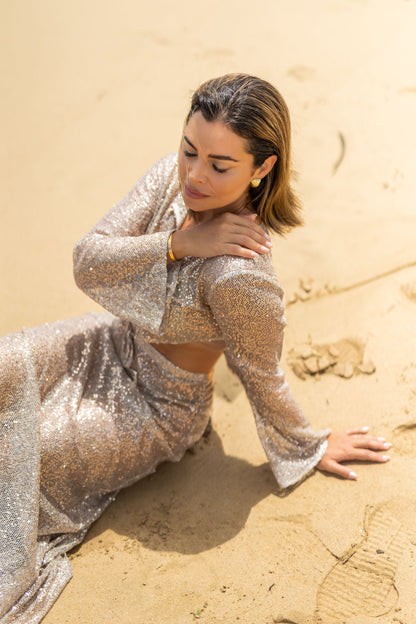 Long Skirt, Sequin Mesh Taupe, 1 pc