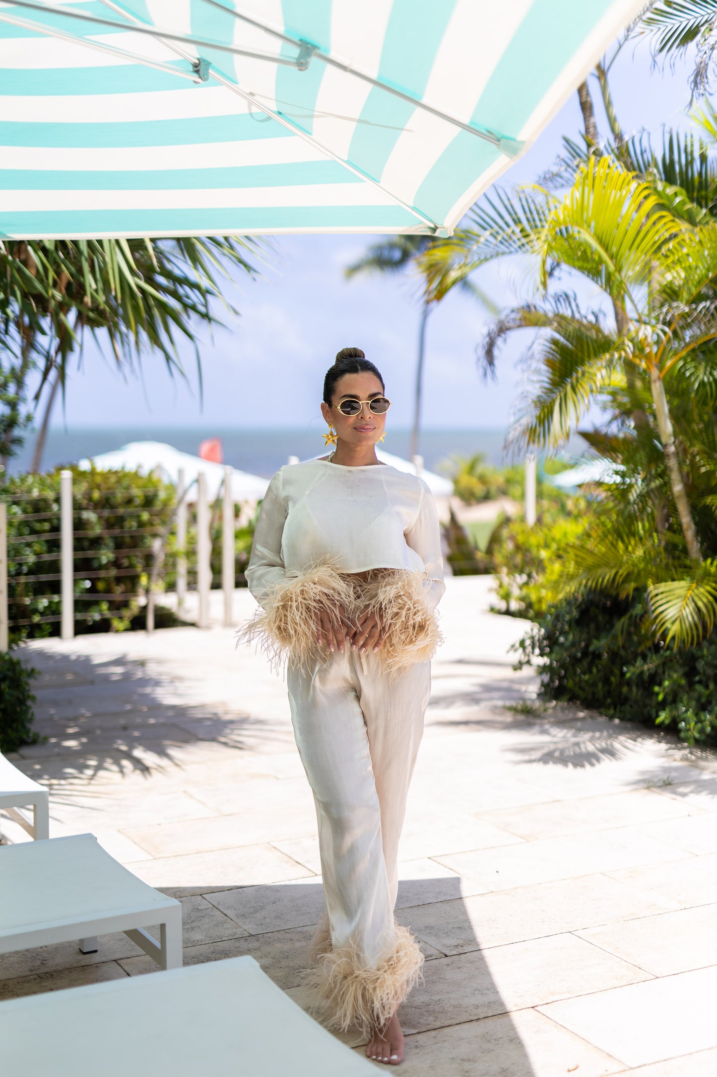 Long Pants with removable feathers, Pearl Ivory, 1 pc