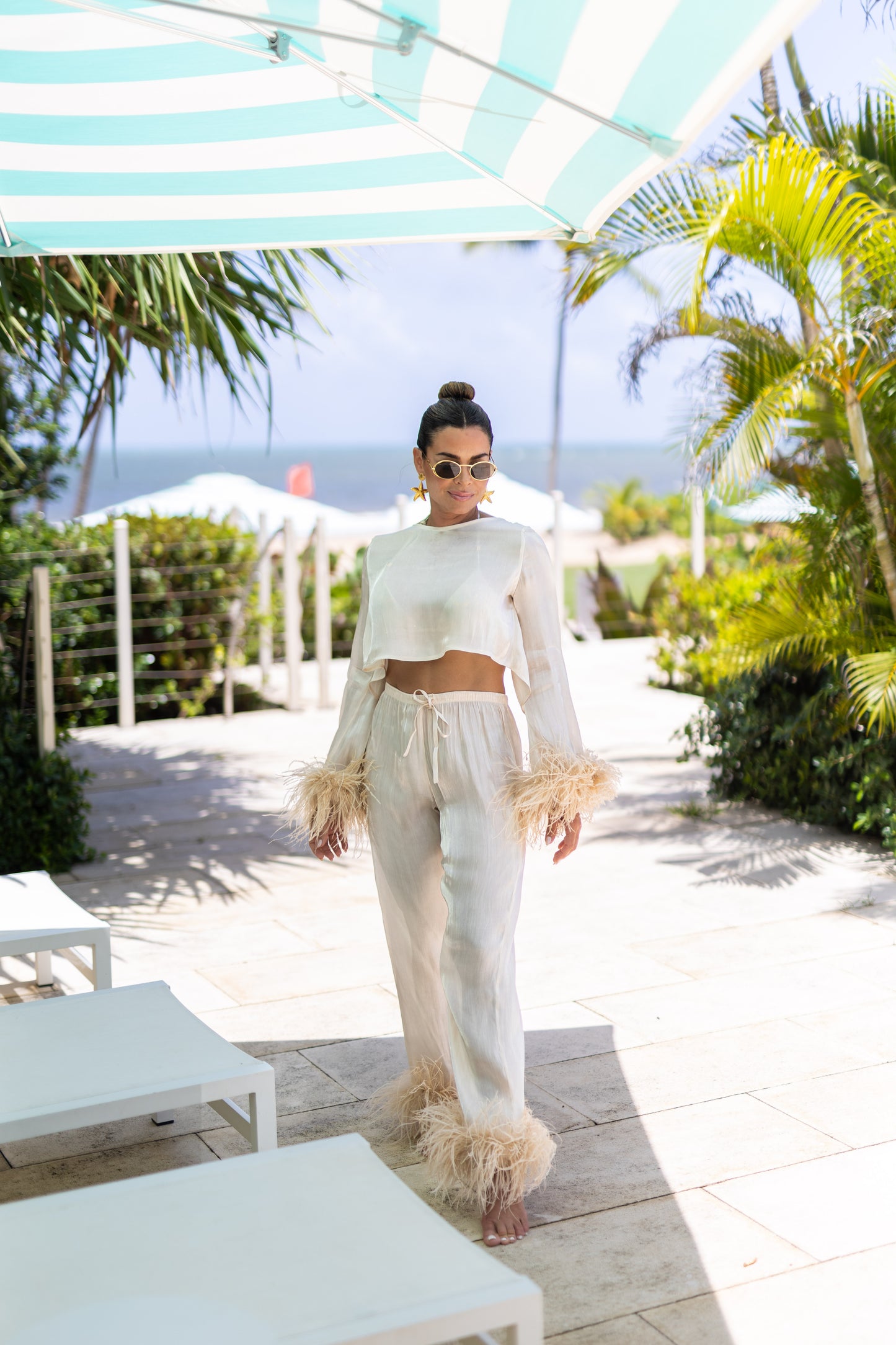 Long Pants with removable feathers, Pearl Ivory, 1 pc