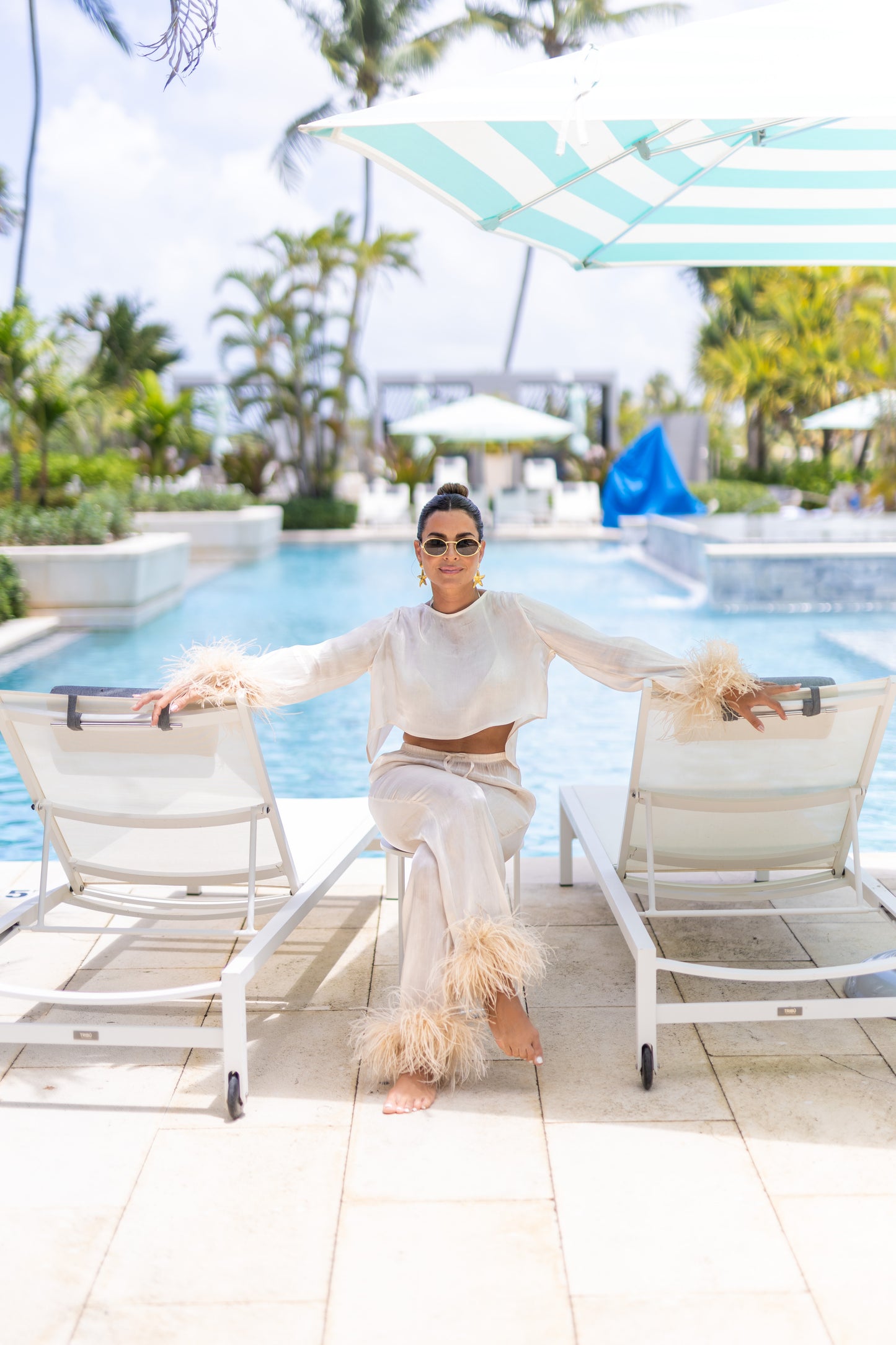 Long Pants with removable feathers, Pearl Ivory, 1 pc