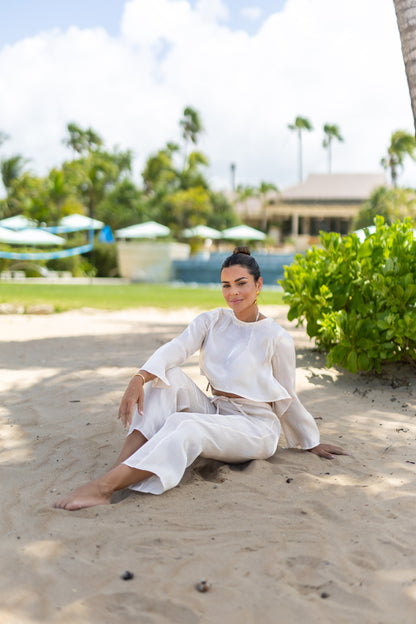 Long Pants with removable feathers, Pearl Ivory, 1 pc
