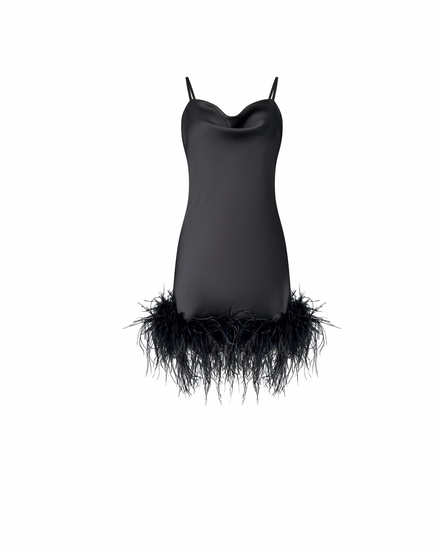 Satin Mini Dress With Feather Trim