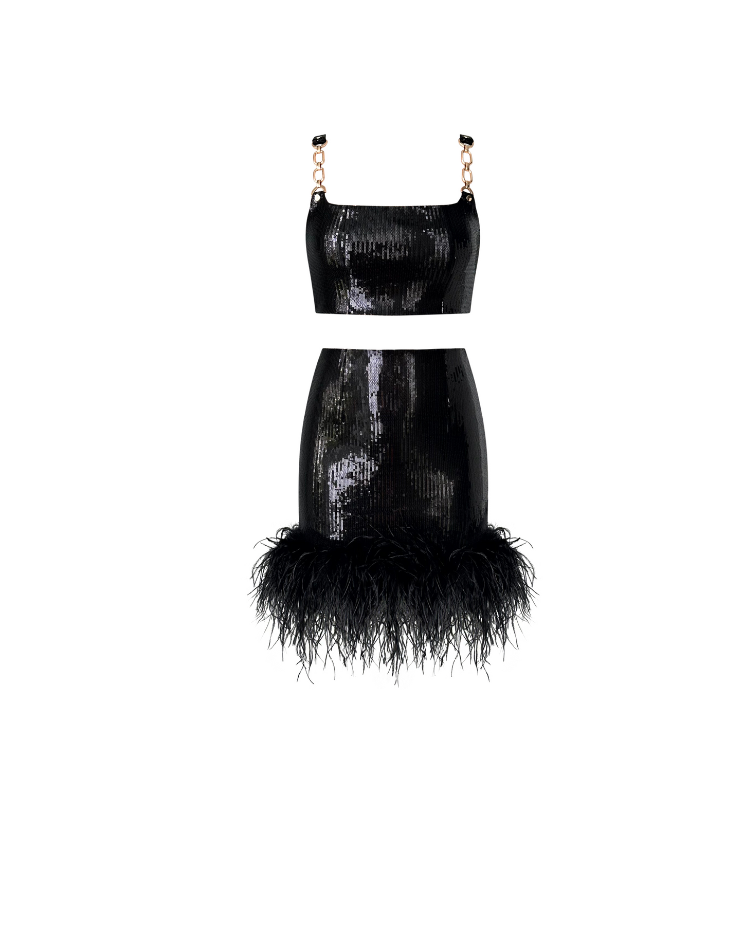 Sequin Set with feathers, 2 pc, Black