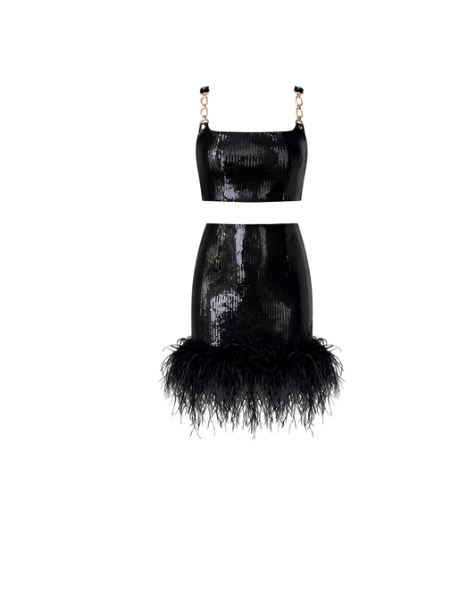 Sequin Set with feathers, 2 pc, Black