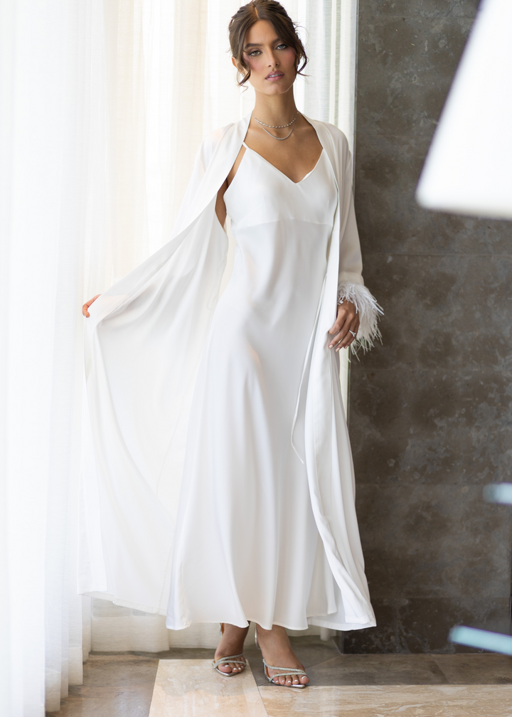 Long Kimono & Slip on dress Afrodita, White, 2 pc