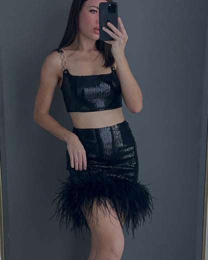 Sequin Set with feathers, 2 pc, Black