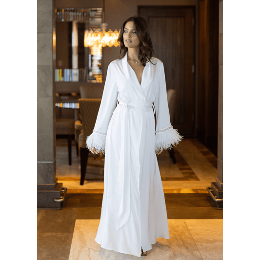 Limited Bridal Maxi Kimono with Feather & Pearl Cuffs, 1pc 
