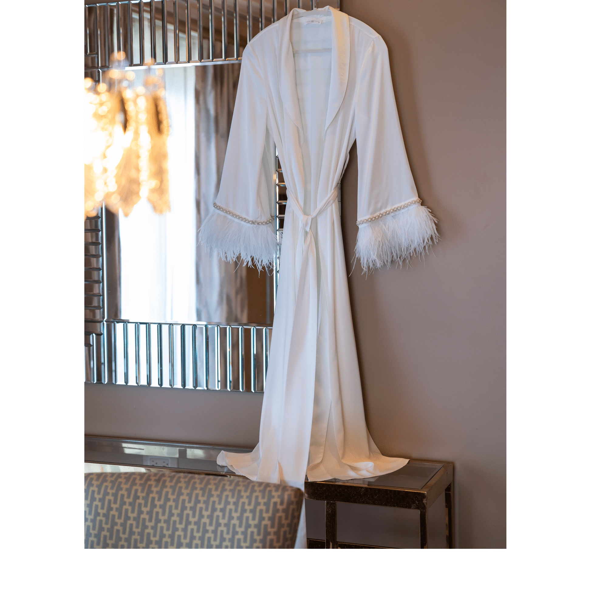 Limited Bridal Maxi Kimono with Feather & Pearl Cuffs, 1pc 