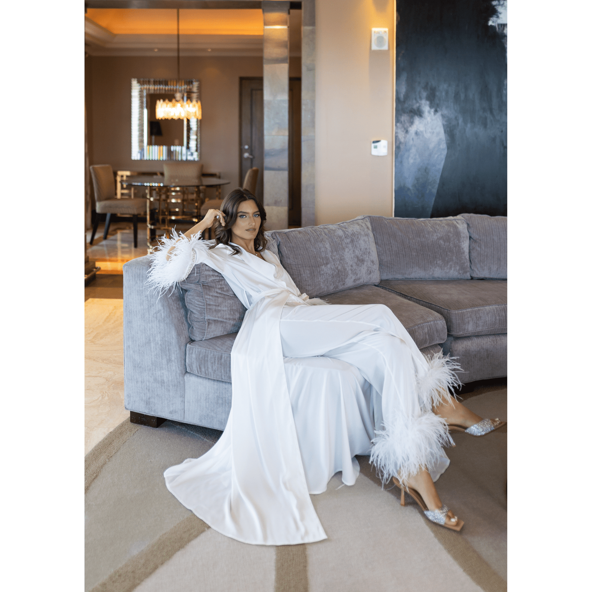 Limited Bridal Maxi Kimono with Feather & Pearl Cuffs, 1pc 