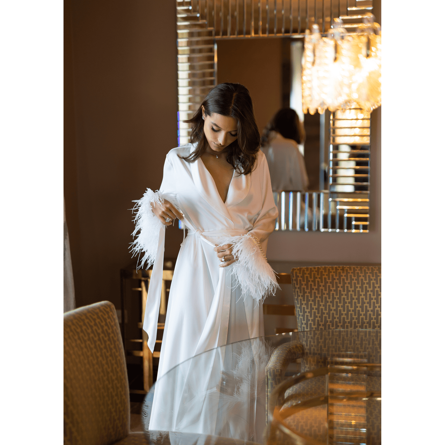 Limited Bridal Maxi Kimono with Feather & Pearl Cuffs, 1pc 
