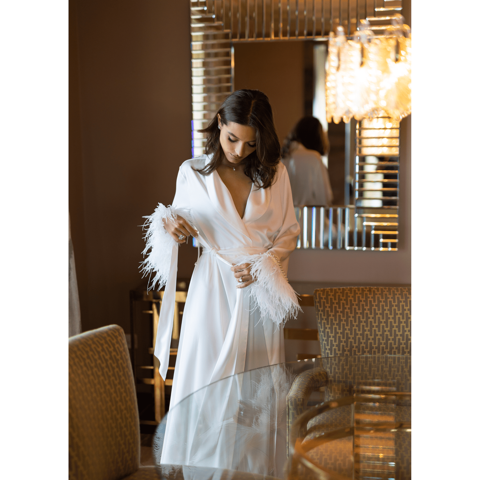 Limited Bridal Maxi Kimono with Feather & Pearl Cuffs, 1pc 