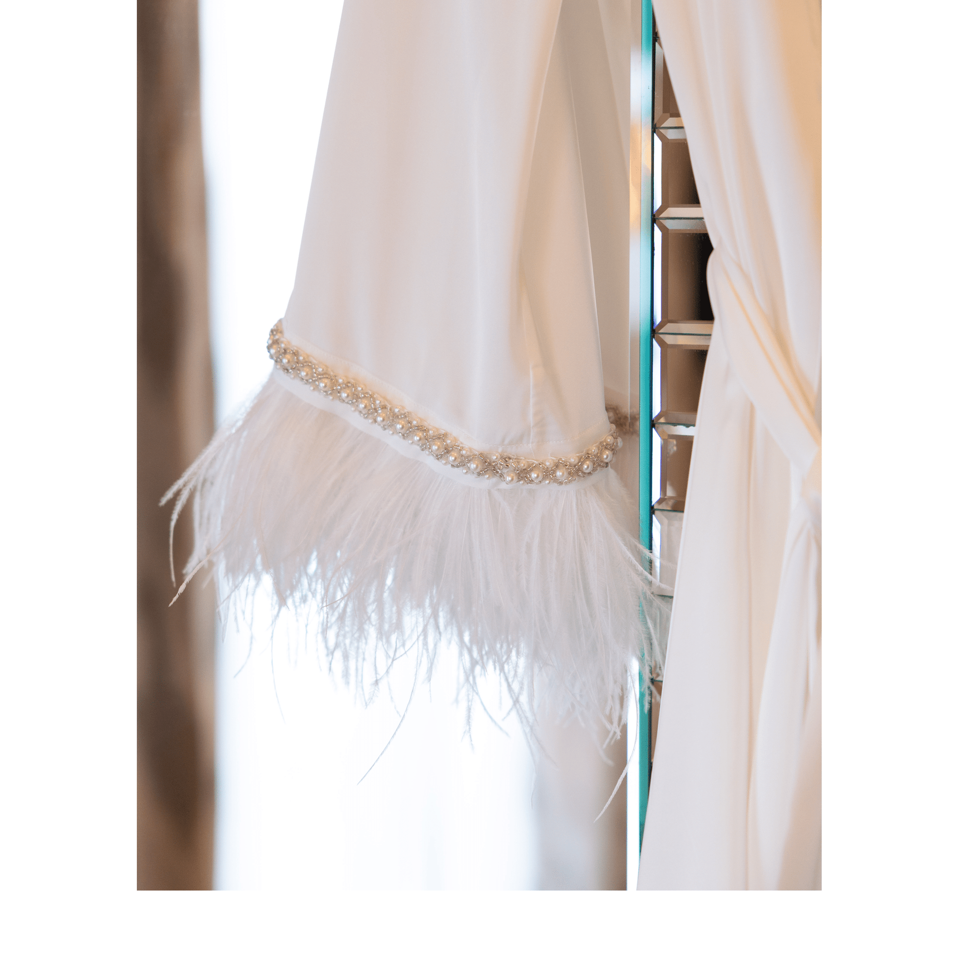 Limited Bridal Maxi Kimono with Feather & Pearl Cuffs, 1pc 