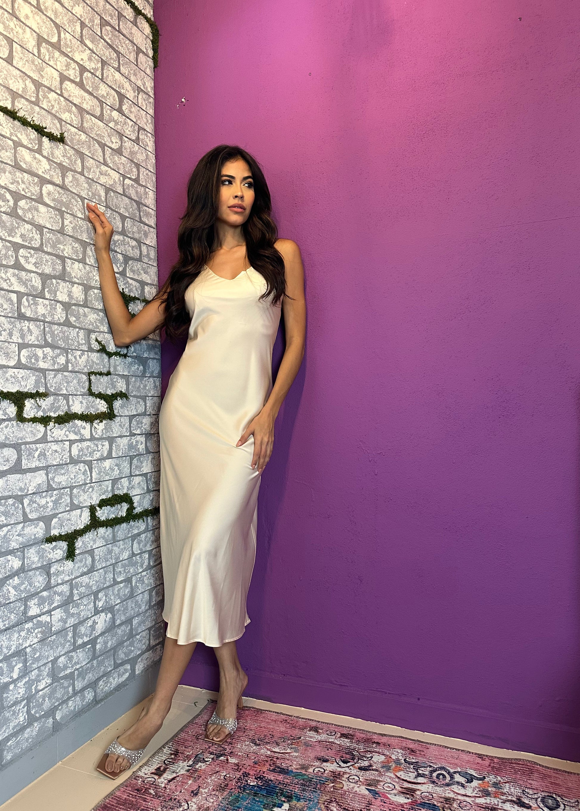 Long Slip On Dress Afrodita, Beige 