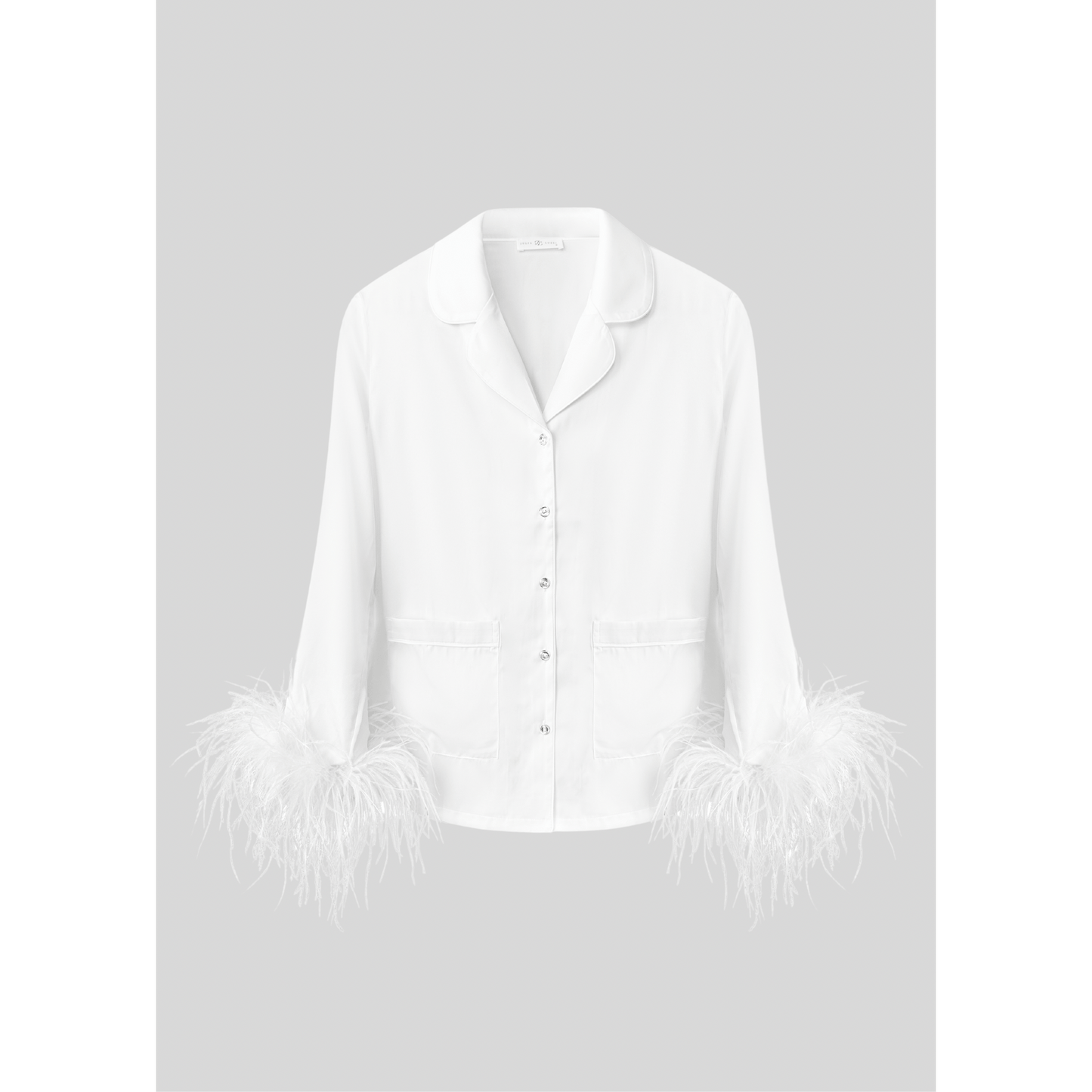 Pajama Set with Removable Feather Cuffs, Pearl White Bridal 
