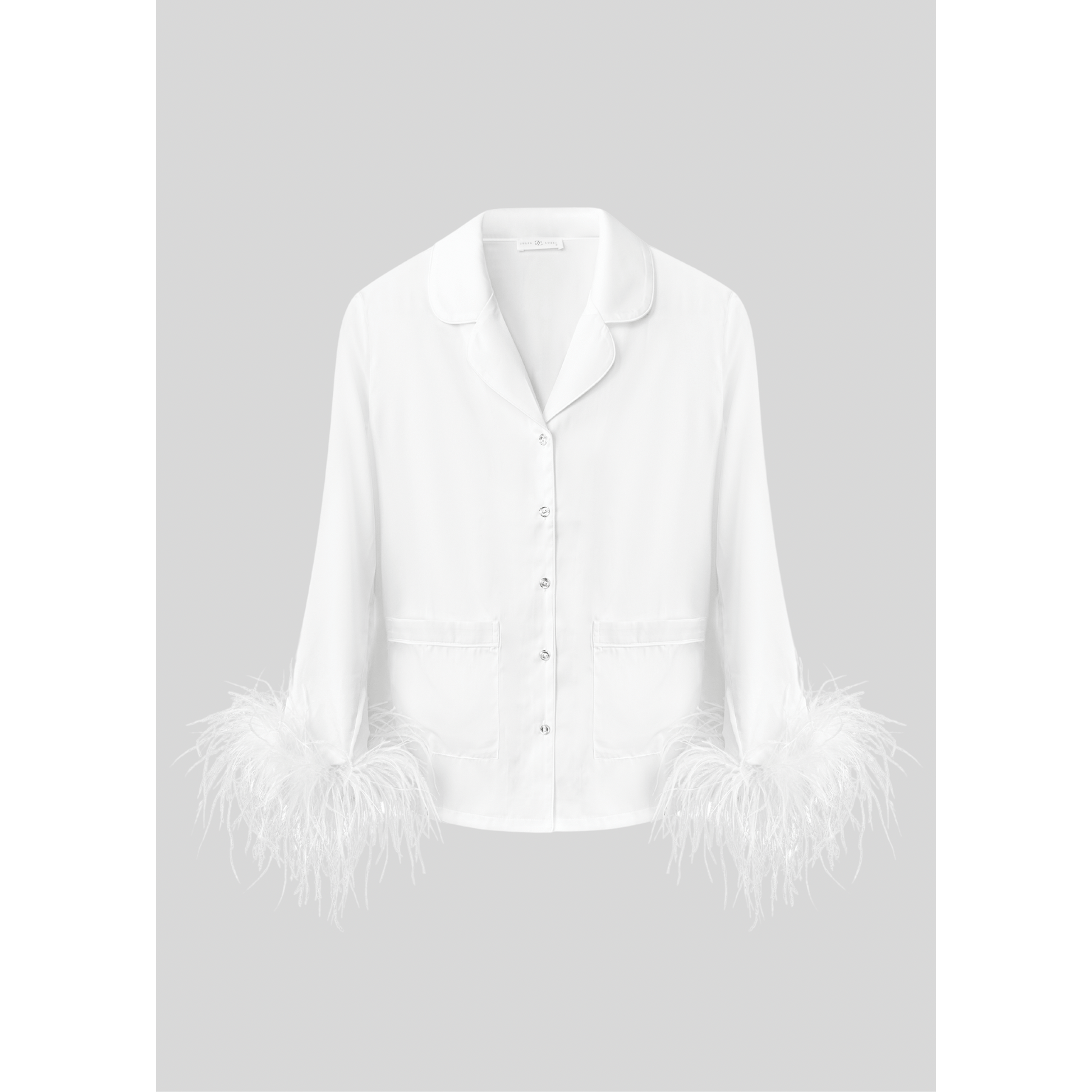 Pajama Set with Removable Feather Cuffs, Pearl White Bridal 